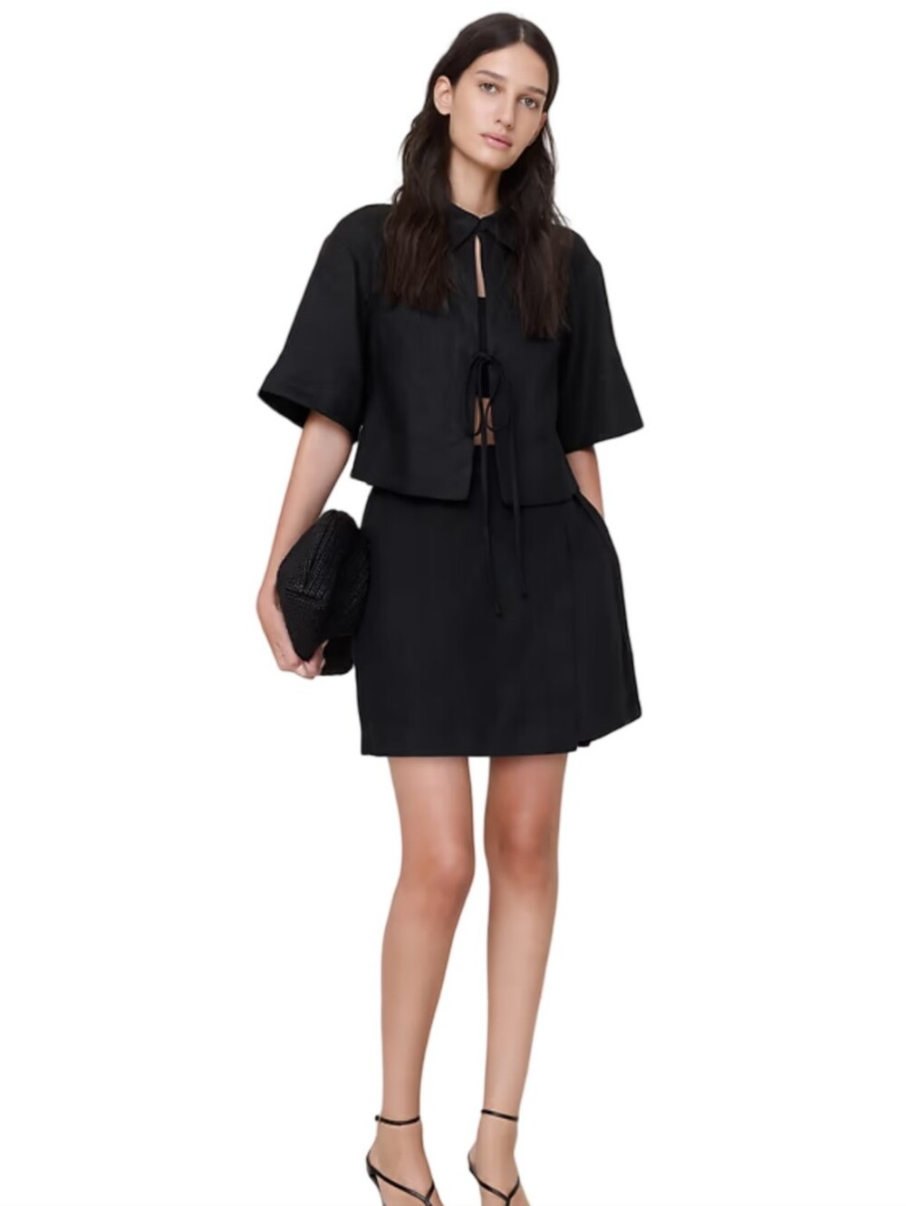 Banana Republic Black Linen Blend Pleated School Girl Academia Mini Skirt 6 P